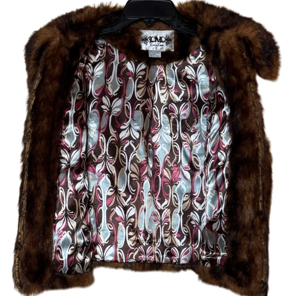 Vintage Fur Vest Luxury Faux Fur 1990s 2000s Y2K Brown Gold Black Size XLarge
